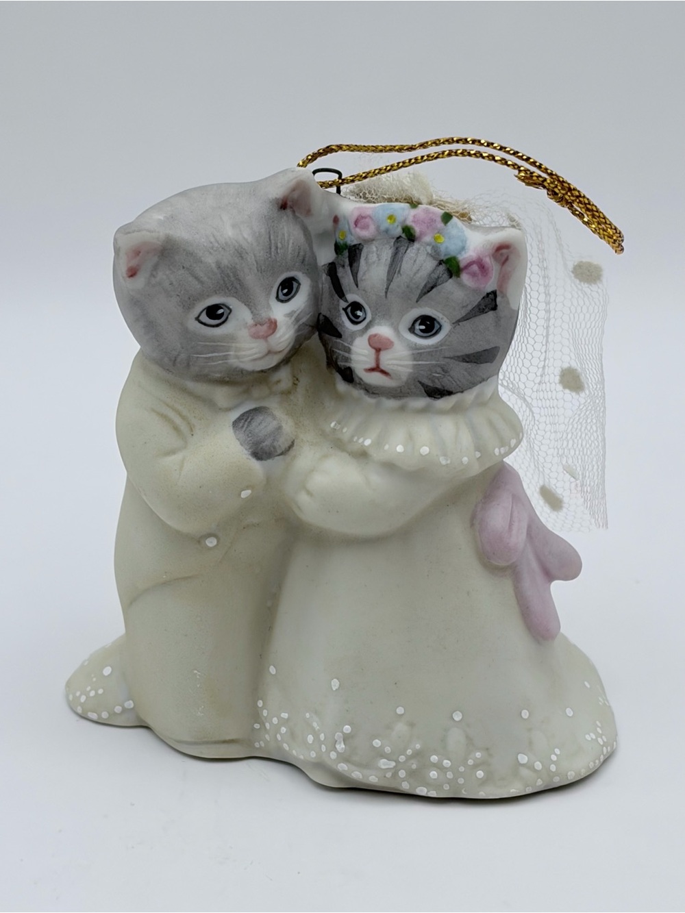 Vintage Cat Bride & Groom Ornament 1987 Wedding Kitty Cucumber Schmid B Shackman